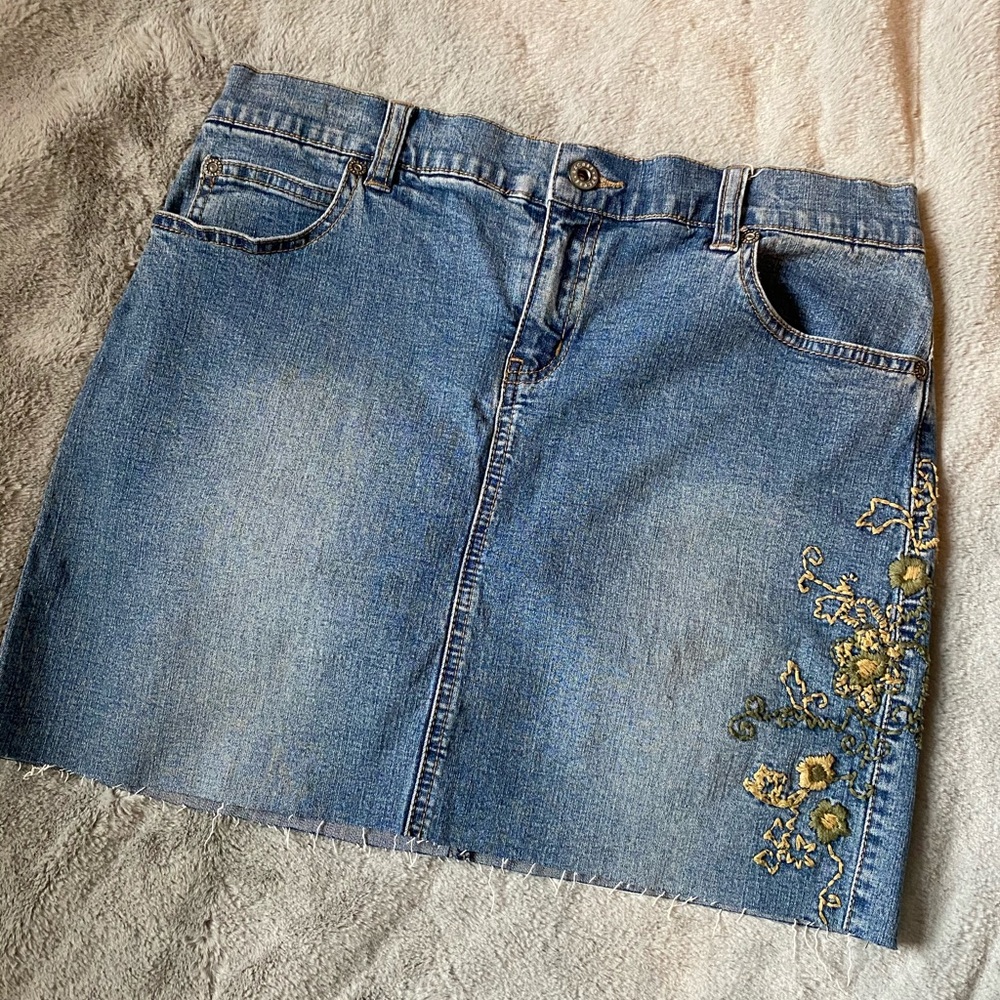 Embroidered Jean Skirt